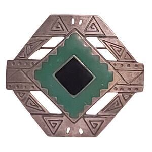 Sterling Silver Vintage Mexico Real Turquoise Inlay Tribal Symbol Pin Pendant